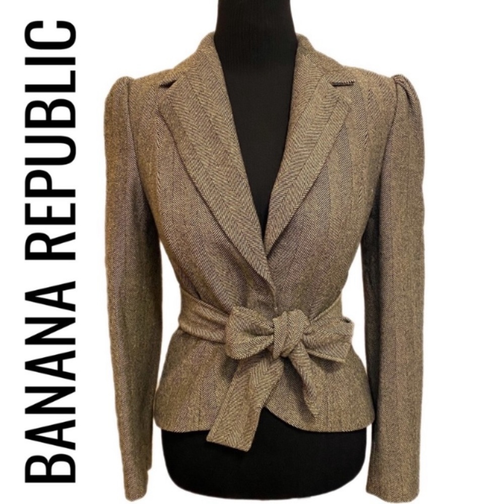 Banana Republic Vintage Tan Brown Wool Blazer Womens Sz 4